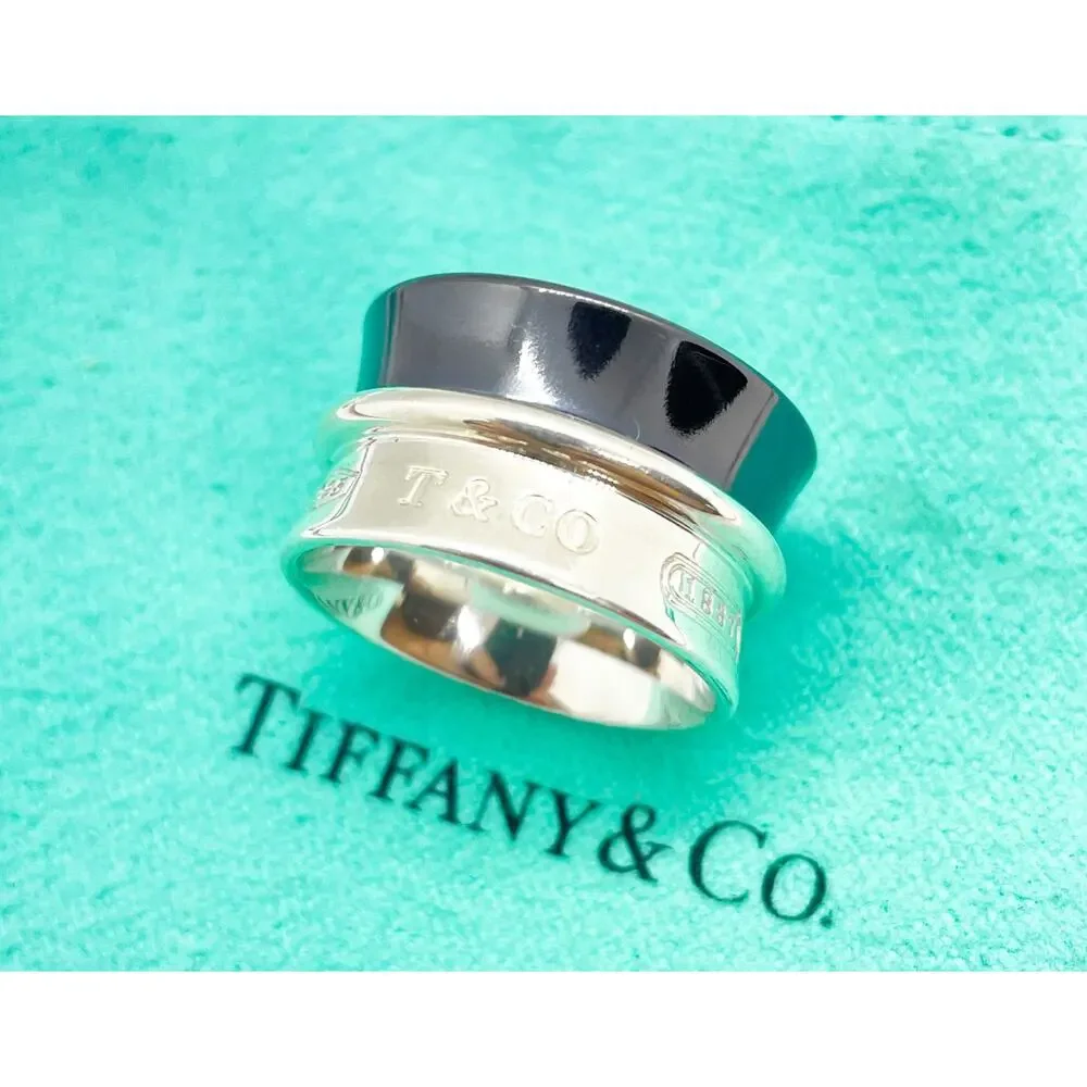 Tiffany & Co. 1837 Titanium Silver Belt Concave Wide Ring Size 4.75